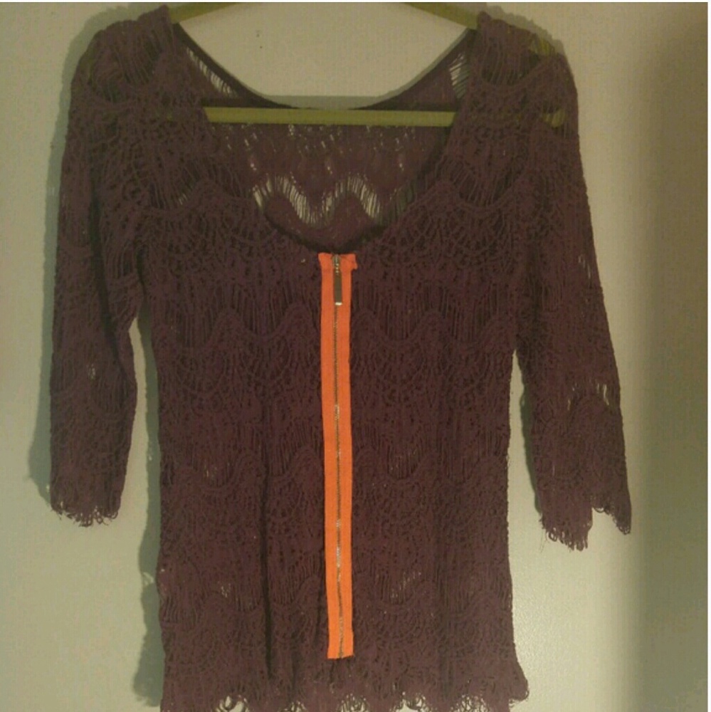 Gimmicks purple crochet top orange zip up back